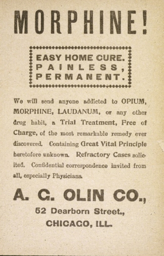 An advertisement for "Olin's Morphine Cure"