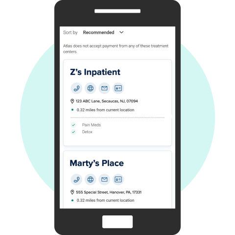 Phone mock up of how search results appear