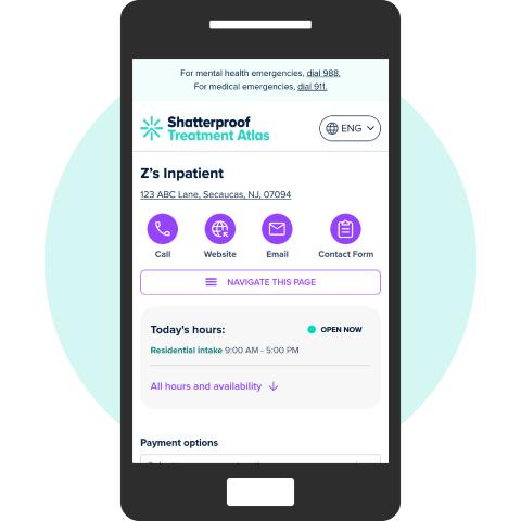 Phone mock up of individual facilities view