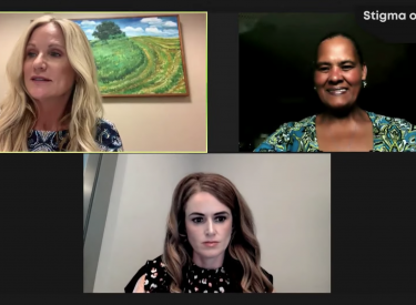 A screenshot from a Zoom presentation at the Stigma Summit, showing three women in discussion